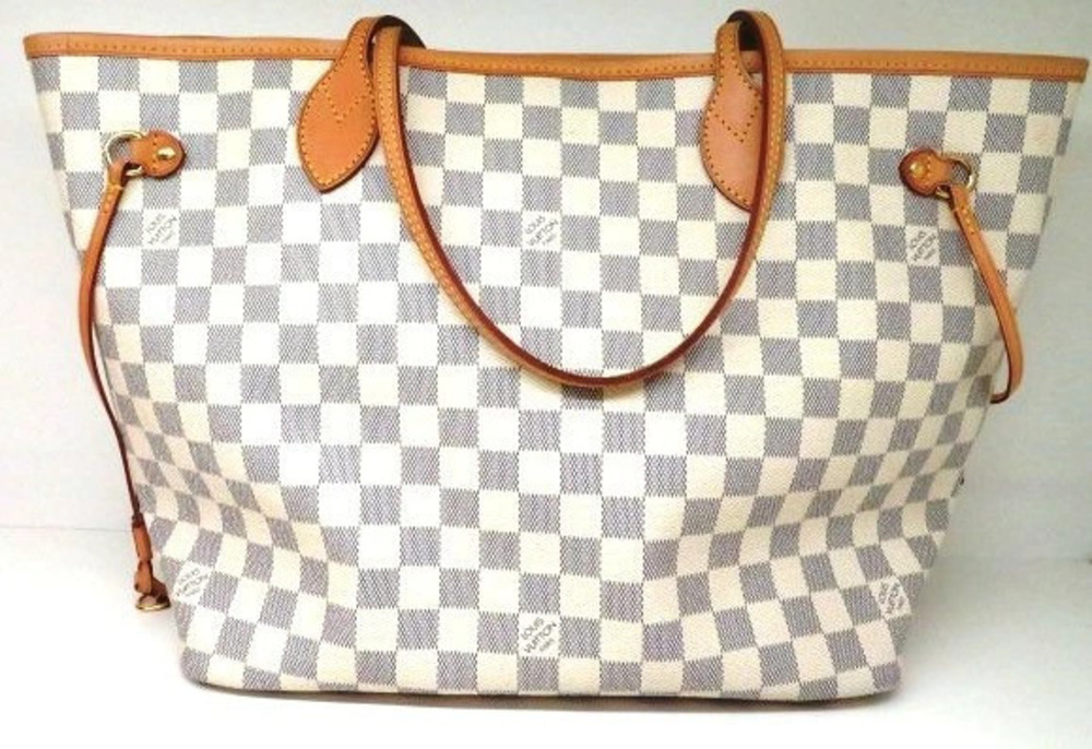 Louis Vuitton Neverfull Tote Bag Damier Azur White